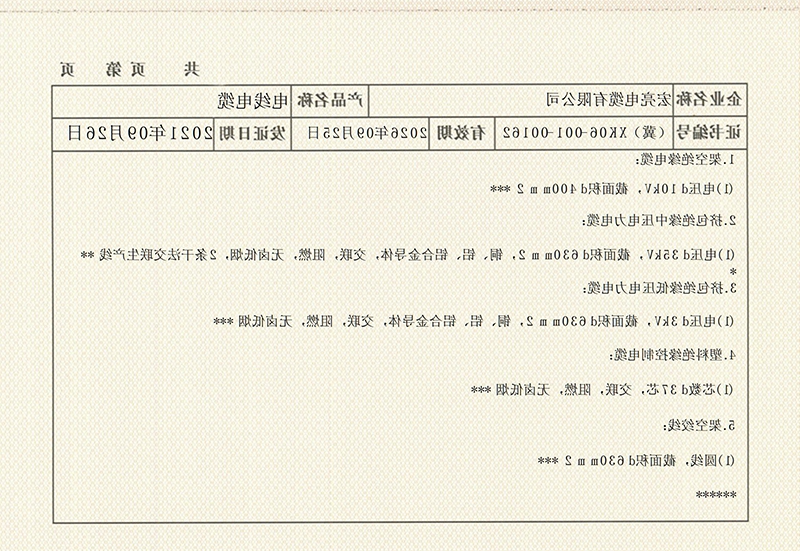 ayx爱游戏体育官方网页入口电缆生产许可证副本